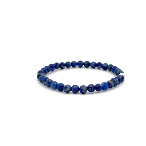 Lapis Lazuli Gemstone Beaded Stretch Bracelet with 14K Gold Accent Bead Handmade - Picture 5 of 6